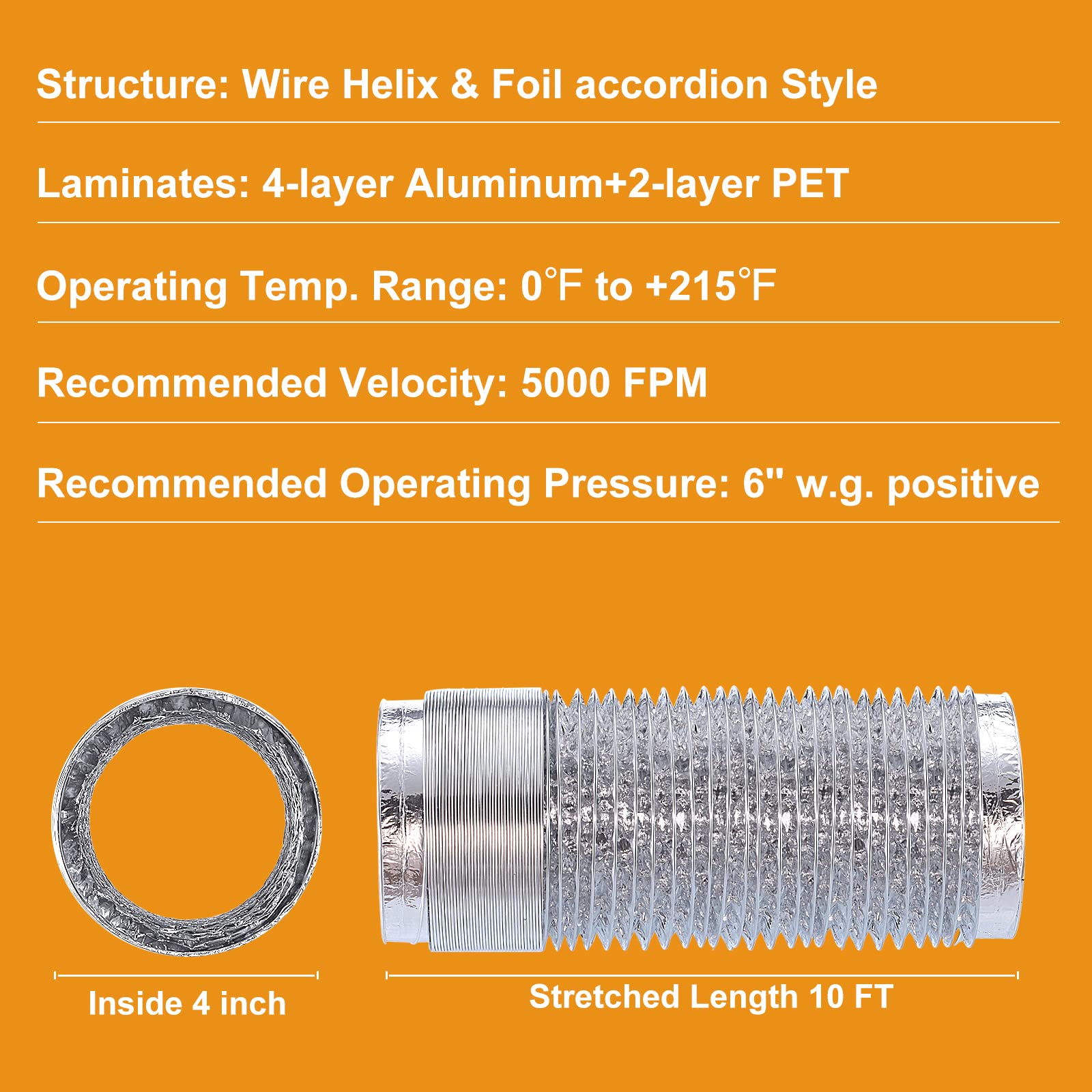 Steelsoft Extra Thick Heavy Duty Dryer Vent Duct Hose 4 inch 10 FT,Aluminum Foil Flexible Transition Duct Kit with Collars,Easy Installation