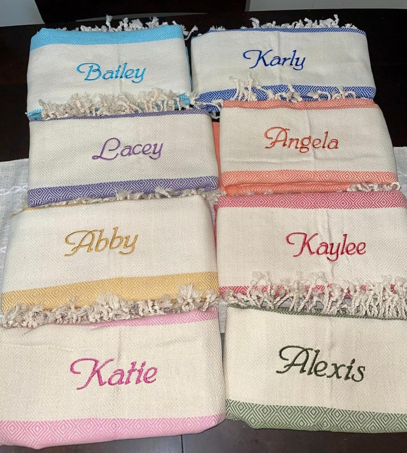Personalized Beach Towels,Custom Names Cotton Turkish Beach Towel,Extra Large Sand Free Quick Dry Bath Towels,Personalized Gifts Towel,Bachelorette Party Gift,WeddingFavor (2 Pack)