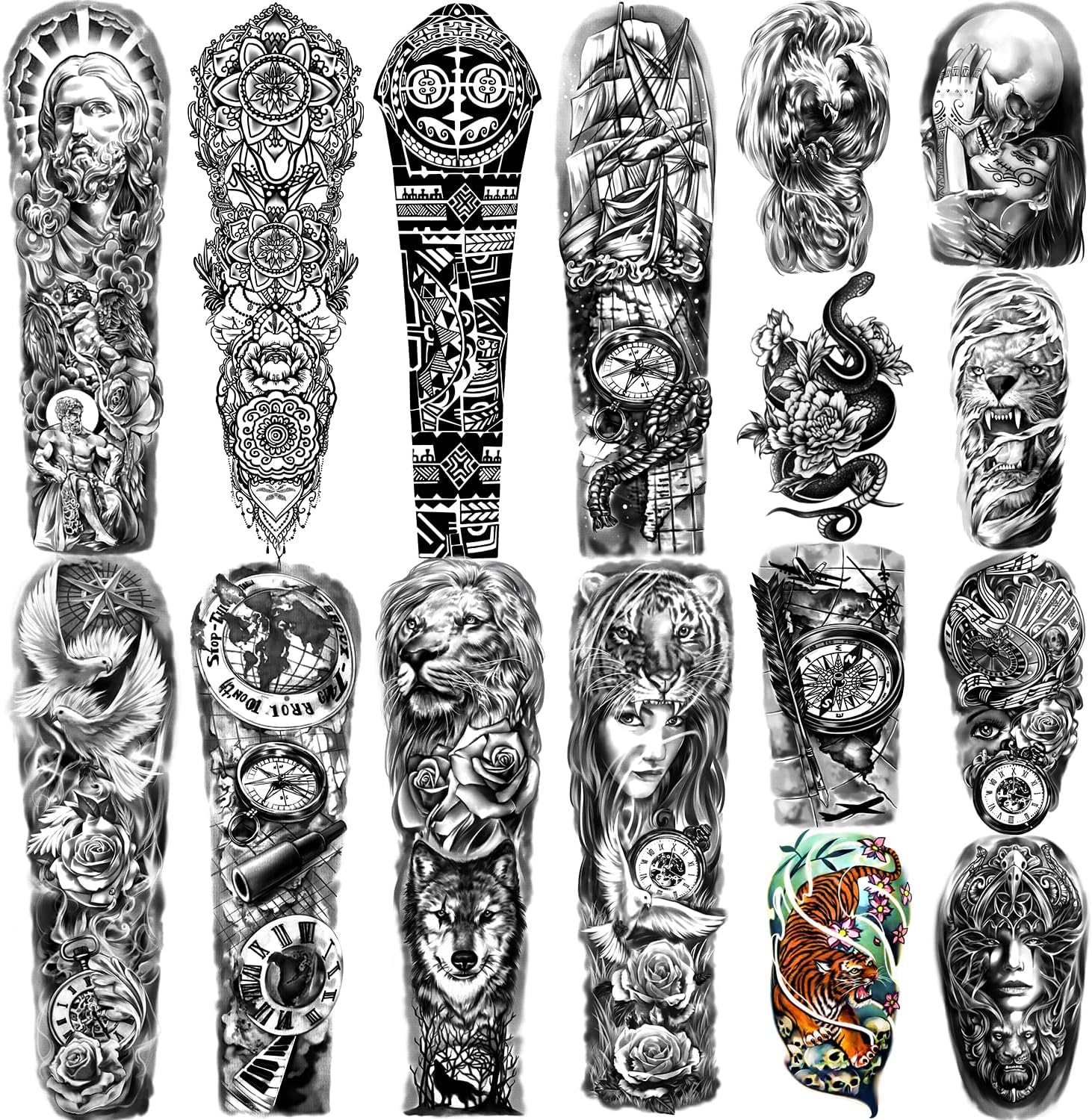 Temporary Tattoos Full Arm 8 Sheets and Half Arm Fake Tattoos 8 Sheets, Extra Large Waterproof Tattoo Stickers for Men and Women or Adults (58X18cm)