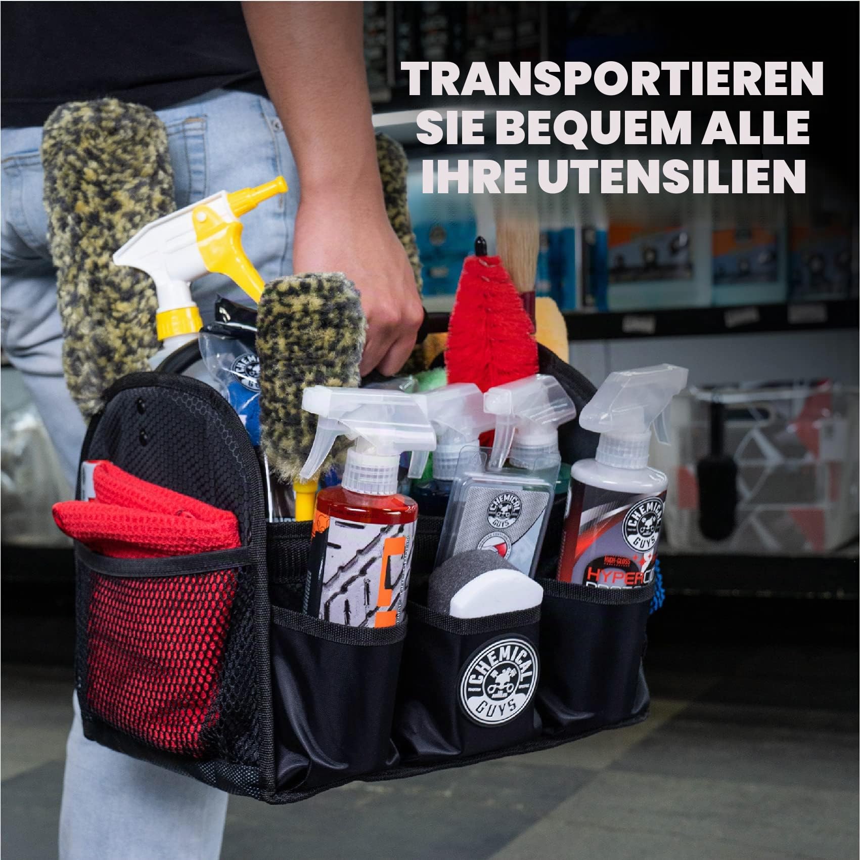Chemical Guys ACC623 Quick Load Faltbarer Detailing-Caddy & Aufbewahrungs-Organizer (für Autos, LKWs, SUVs, Wohnmobile, Zuhause, Arbeitsplatz, Garage), Schwarz
