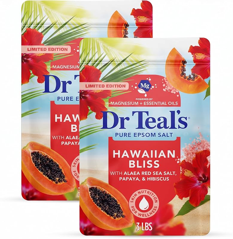Sais de Epsom Dr Teal's com sulfato de magnésio Hawaiian Bliss, edição limitada, Pacote com 2