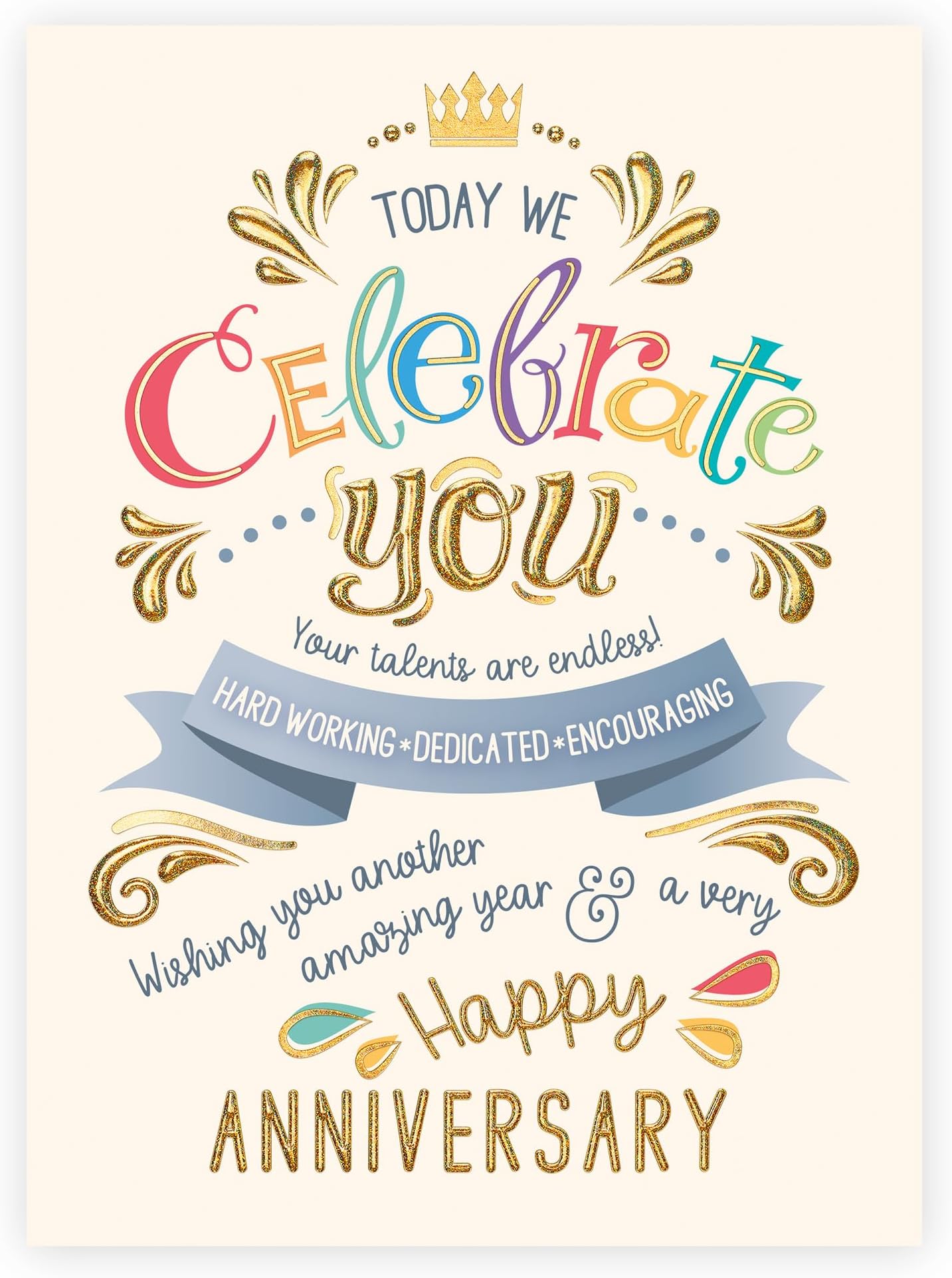 Posty Cards Fun Typographic Employee Anniversary Cards, 25 Pack