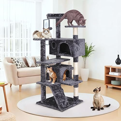 Miniatura 2 de Epetlover Árbol para gatos de 54 pulgadas, torre de condominio, muebles de cama, casa de juegos para gatitos con postes rascadores, gris oscuro