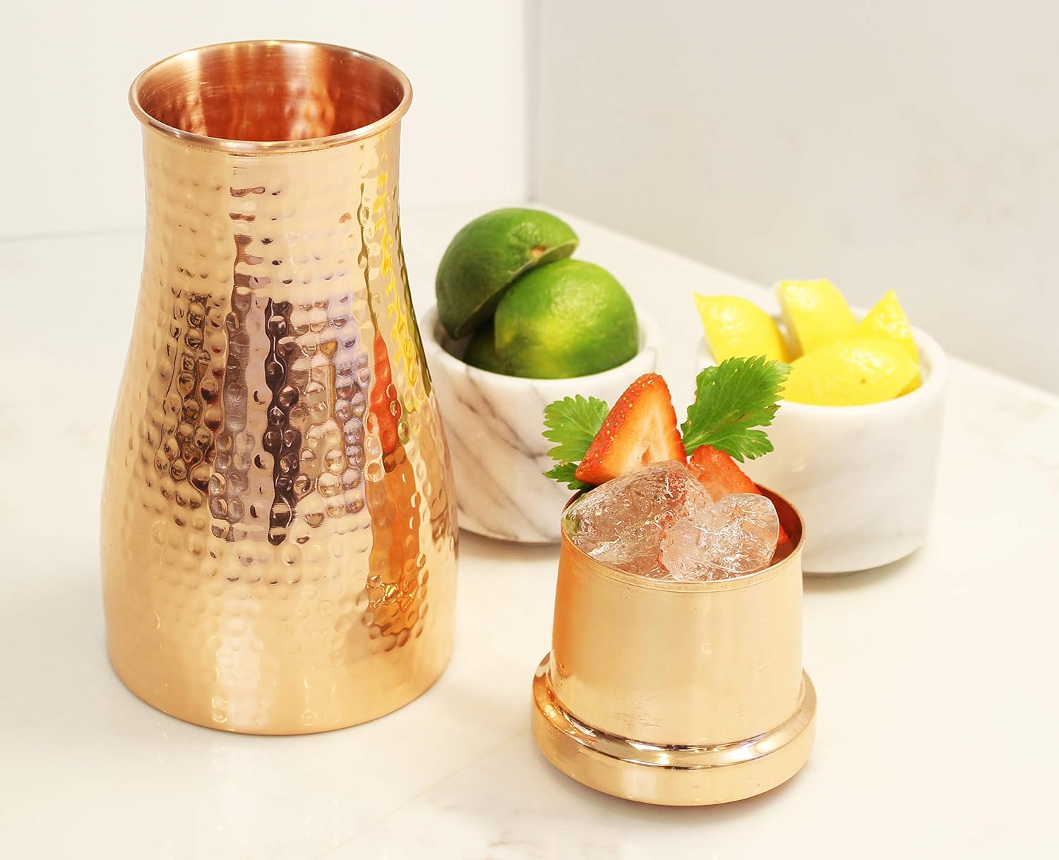 Handcrafted 100% Pure Copper Pitcher & Tumbler – Hammered Copper Pitcher with lid- Ayurveda – 1.0 liter/34oz - Image 3