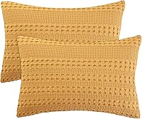 Vista 96 de PHF Fundas de almohada con tejido de gofre de 24" x 24", paquete de 2, funda de almohada cuadrada 100% algodón para decoración de ropa de cama, sin