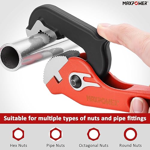 Vista 4 de MAXPOWER Llaves de tubo de 10 y 14 pulgadas, llave de tubo autoajustable de 2 piezas, llave de fontanería autoajustable rápida de agarre rápido