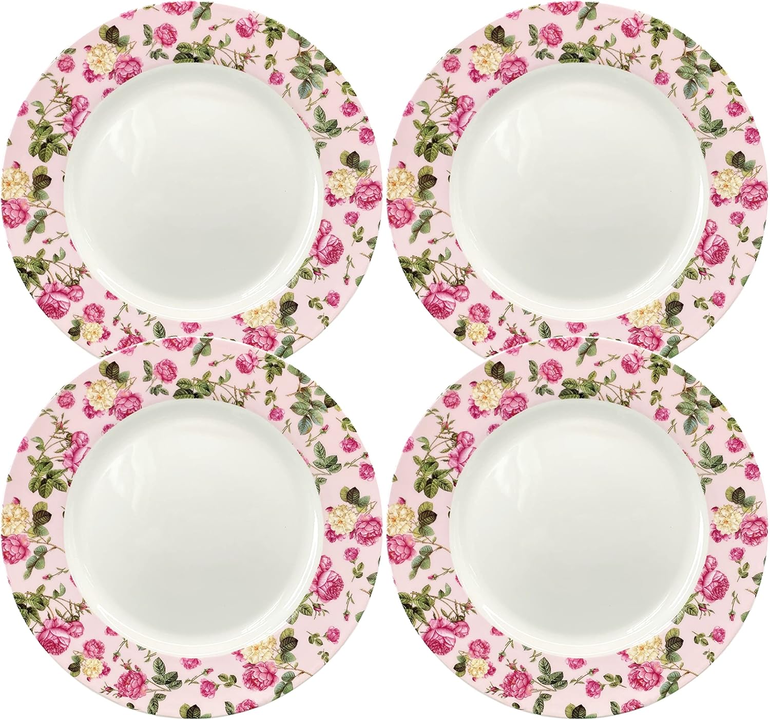 Gracie China Rose Bouquet All Over Dessert Plates, Set of 4 (Pink, 8-Inch)