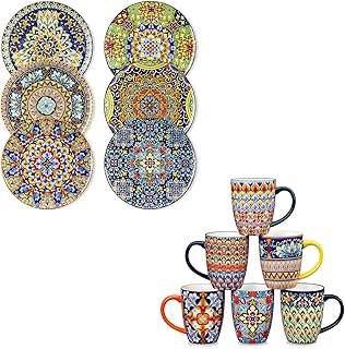 Dinner Plates Set of 6-10.5 Inch Ceramic Plates, 16 oz Coffee Mugs Set of 6