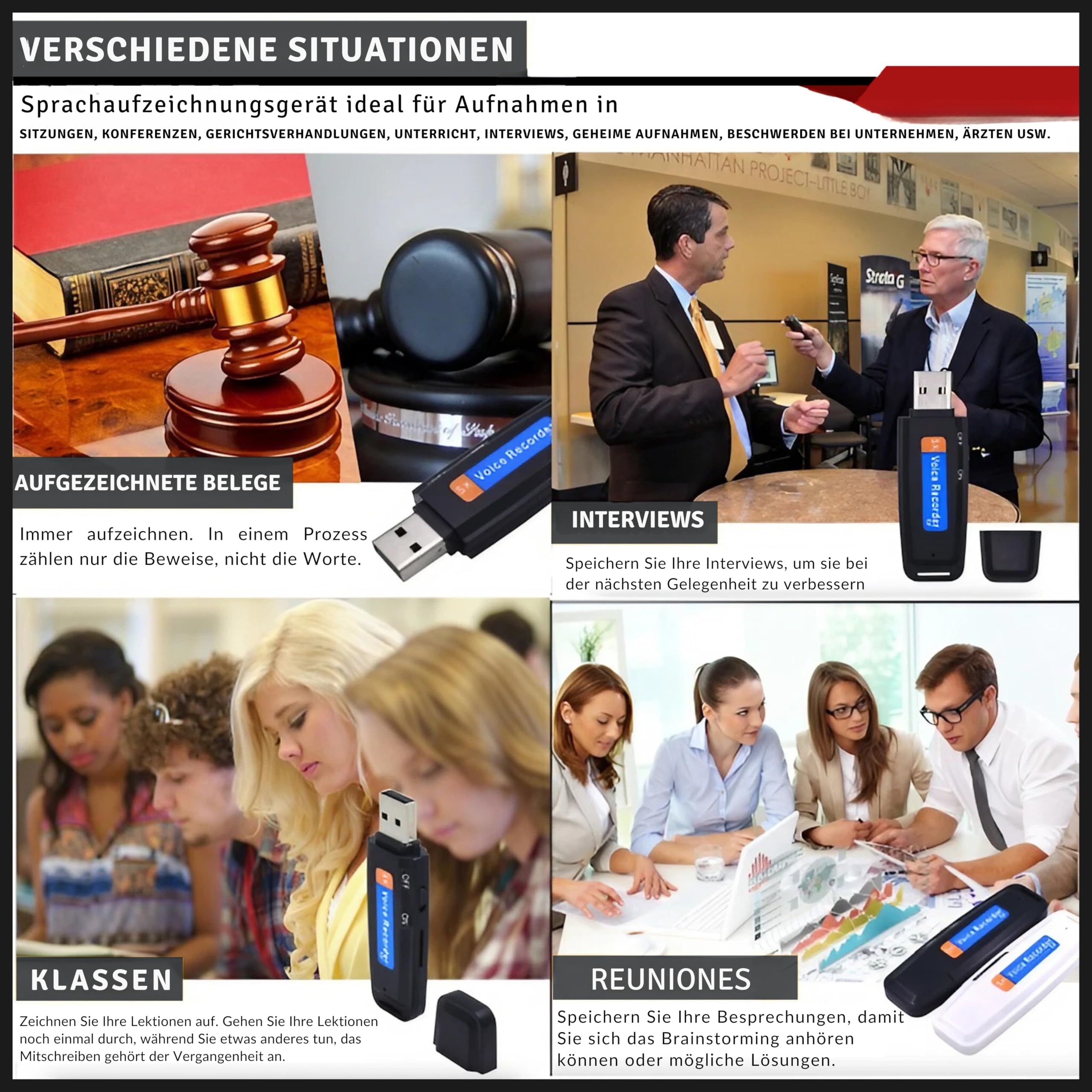 Voice Recorder Mini HD Voice Recorder Portable 32GB Audio-Diktiergerät für Meetings, Interviews, Konferenzen, Digitaler Spionagerekorder mit Speicher für + 100 Stunden Aufnahmezeit