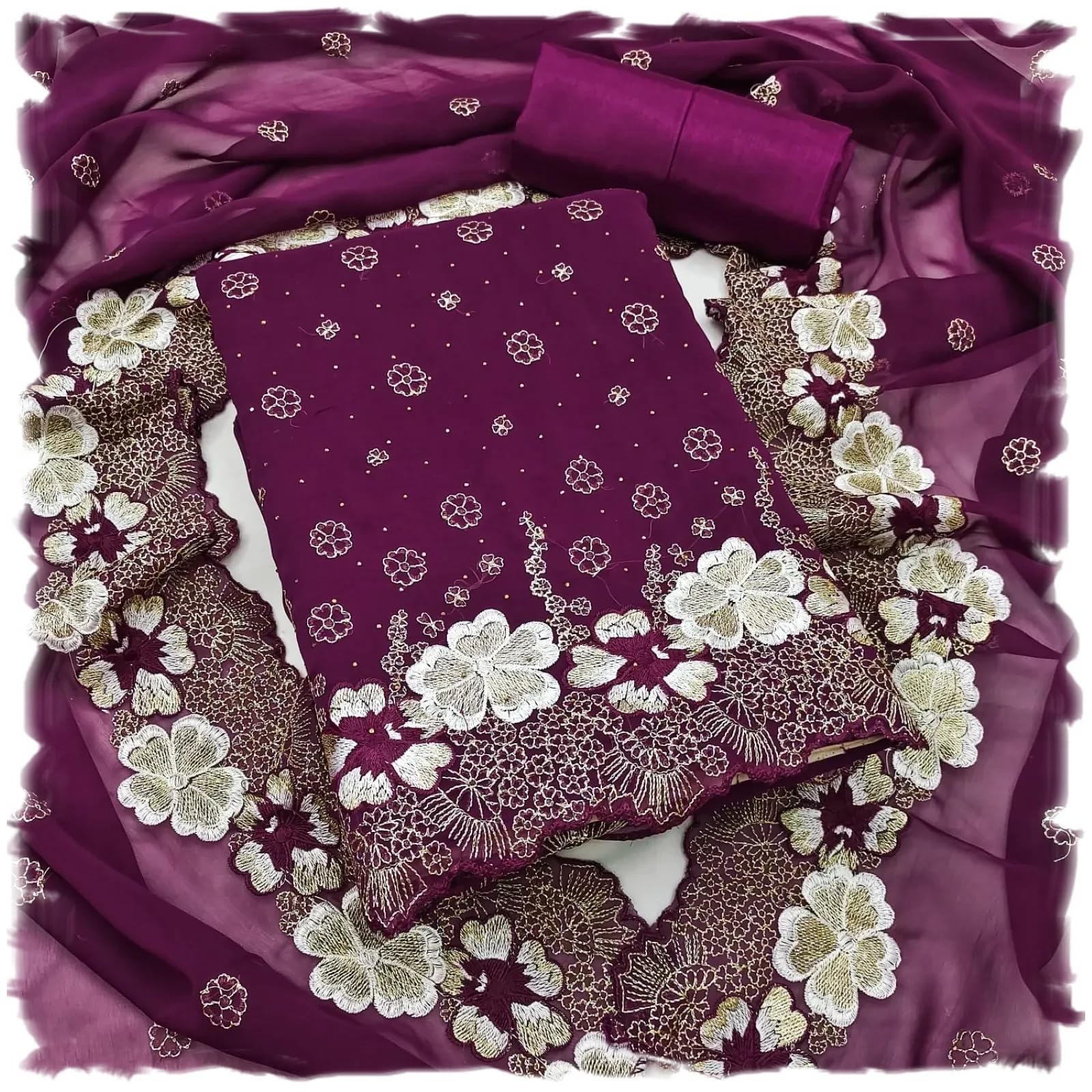 pandadi saree Women's Georgette Embroidery Work Unstitched Salwar Suit Dress Material-picture-56