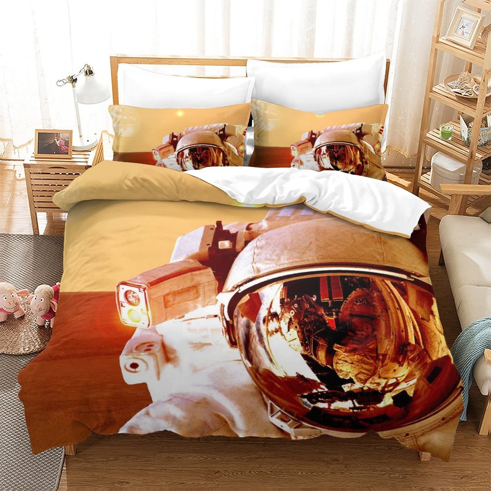 Housse de couette astronautes 220x240cm anti-plis en microfibre douce king size
