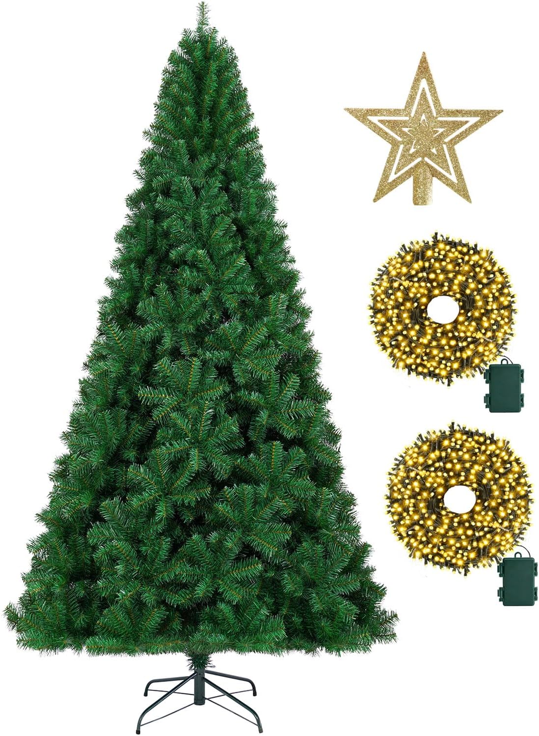 KTKDE 6ft Premium Artificial Holiday Christmas Tree w/ 1005 Branch Tips1pcs Tree top Star 200 Led Battery Operated String Lights,for Home Festival Celebration Perfect Choice for Xmas Decoration Green 6ft