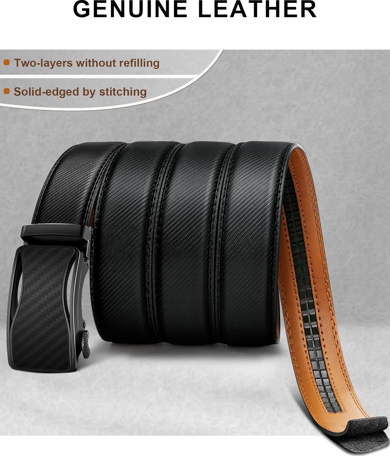 Mens Ratchet Belt,BULLIANT Leather Adjustable Slide Belt For Mens Dress Casual Pant 1 3/8",Size Adjustable at  Men’s Clothing store