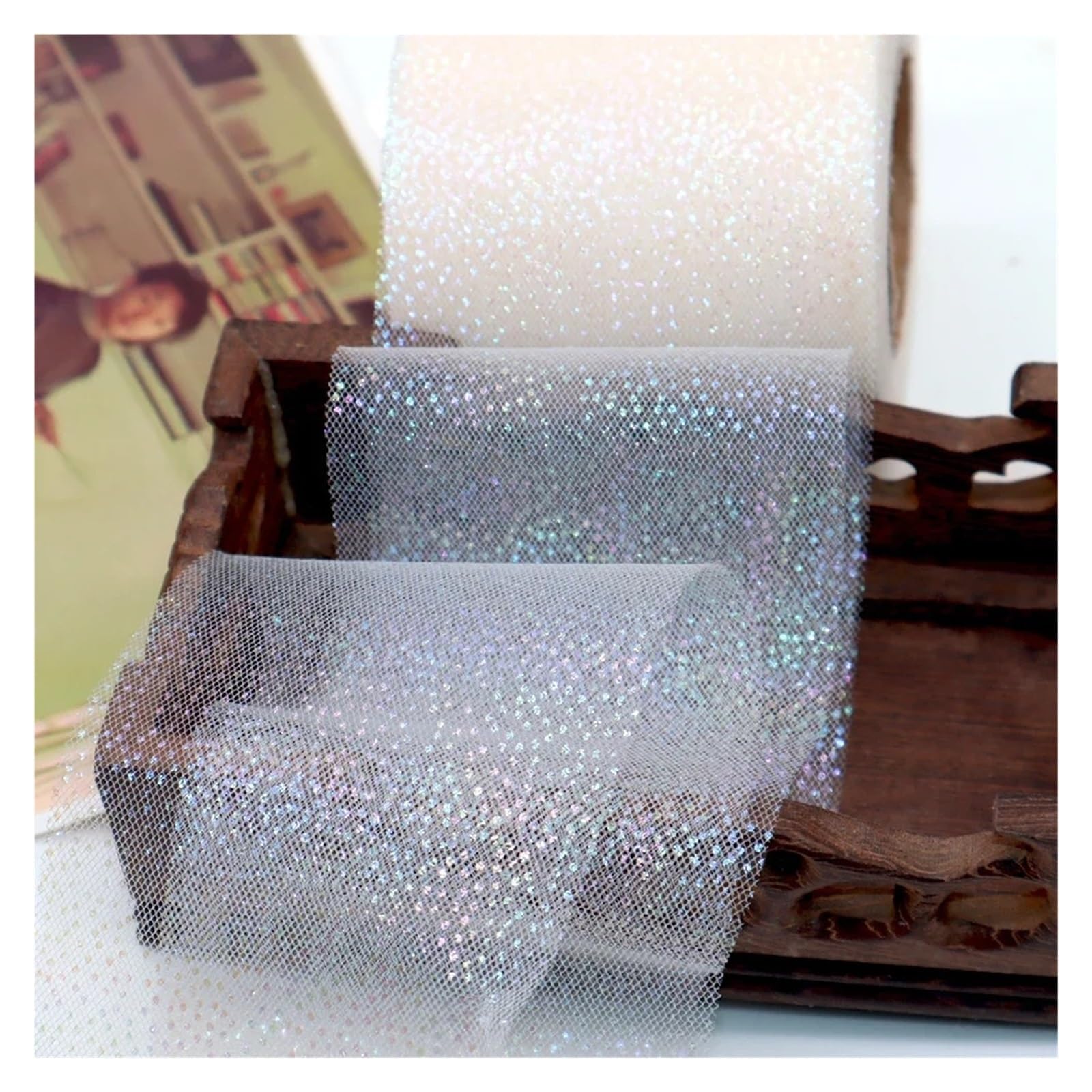Crystal Glitter Dot Organza Tulle Ribbon Roll for DIY