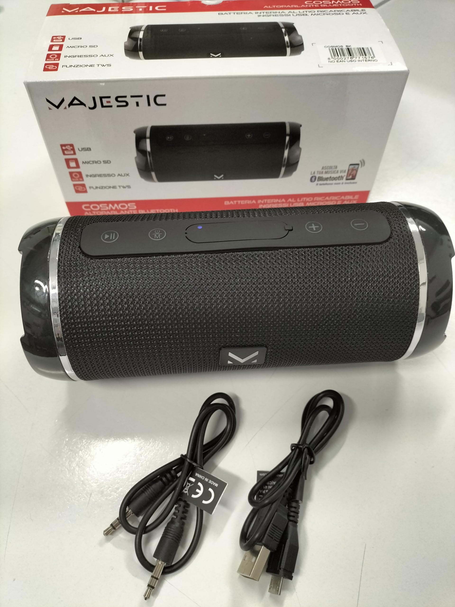 Majestic COSMOS - Speaker Bluetooth batteria ricaricabile, ingressi USB, MICRO SD e AUX-IN, nero Majestic COSMOS - Speaker Bluetooth batteria ricaricabile, ingressi USB, MICRO SD e AUX-IN, nero