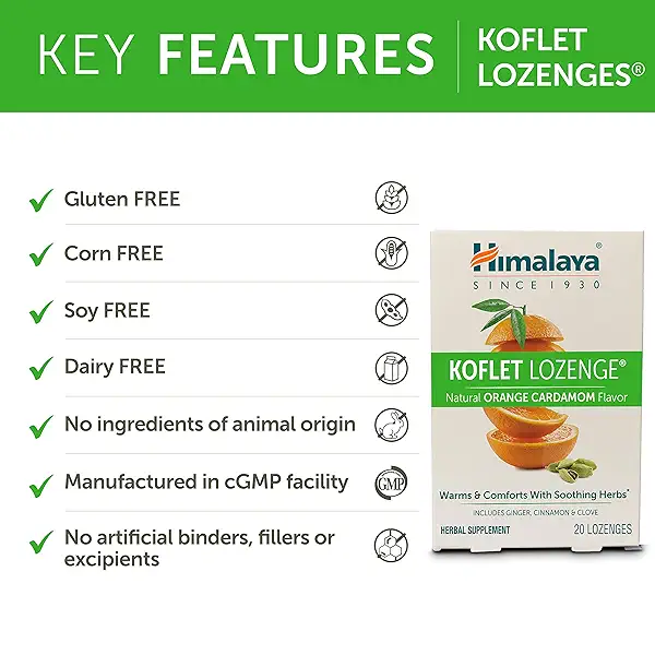 Himalaya Koflet Lozenges, Orange Cardamom Flavor, Natural Herbal Cough Drop for Warming Relief and Soothing Throat Comfort, 130 mg, 20 Lozenges, 3 Pack 5