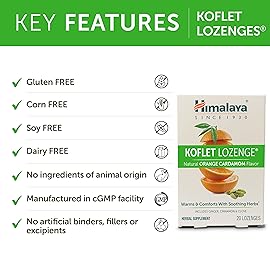 Himalaya Koflet Lozenges, Orange Cardamom Flavor, Natural Herbal Cough Drop for Warming Relief and Soothing Throat Comfort, 130 mg, 20 Lozenges