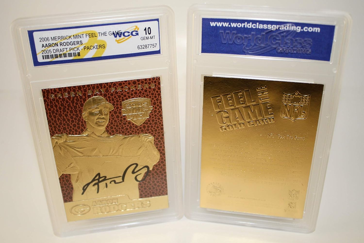 Aaron Rodgers 2005 Draft Pick Feel The Game Gold Card Textured Grade GEM Mint 10