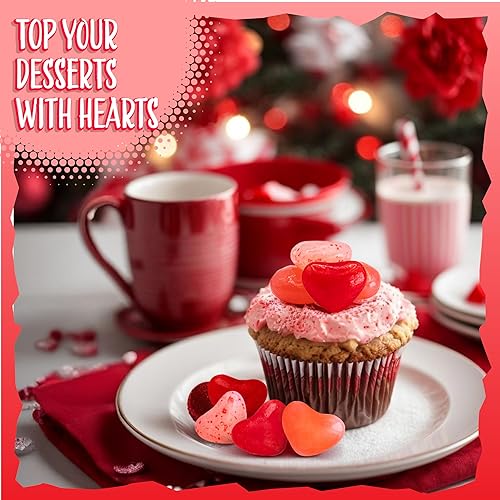 Miniatura 6 de Bolsa de 2 libras de gomitas de San Valentín  Corazones de caramelo rosa y rojo  Sabores de cereza, fresa y sandía  Mini dulces de San Valentín para
