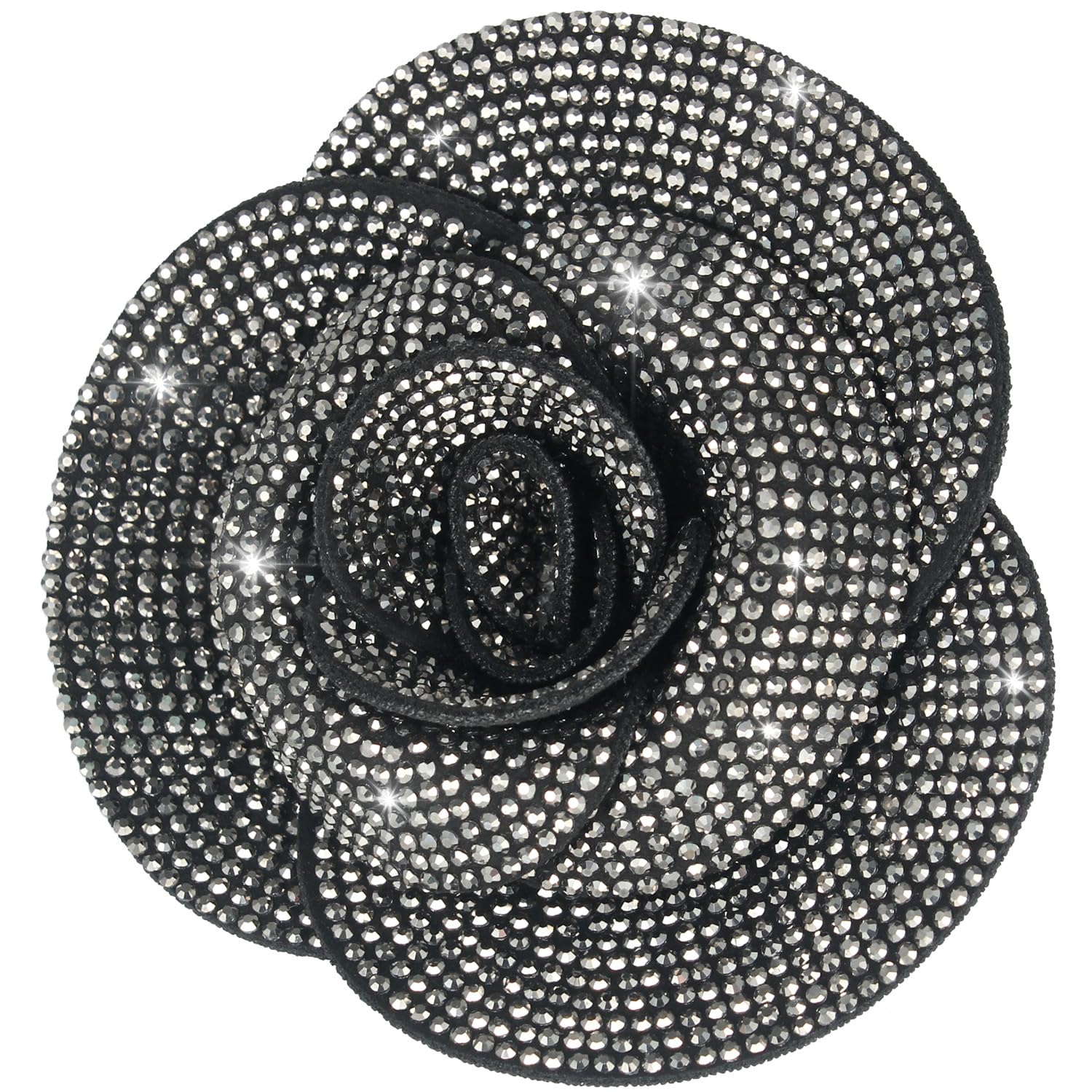 Photo 1 of 2.76 Inches Created Crystal Rose Flower Vintage Brooches for Women Fashion | Elegant Design Flower Hair Clip Brooches & Pins for Women | Rhinestone Brooch Pin Must have Accessory for Weddings - Black
