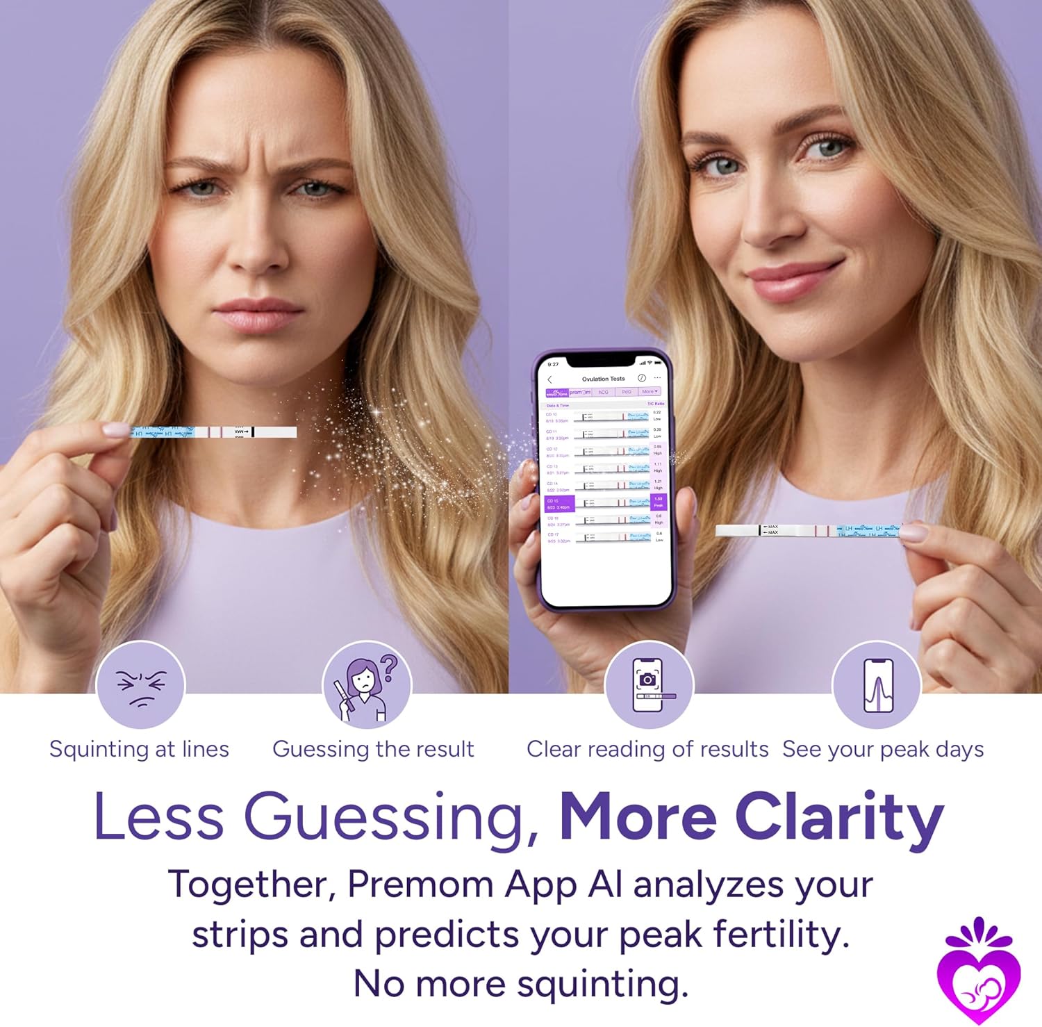 Easy@Home 50 Ovulation & 20 Pregnancy Test Strips Kits: Easy to Use Sensitive Accurate Reliable Fertility Predictor (Pink) - Image 3
