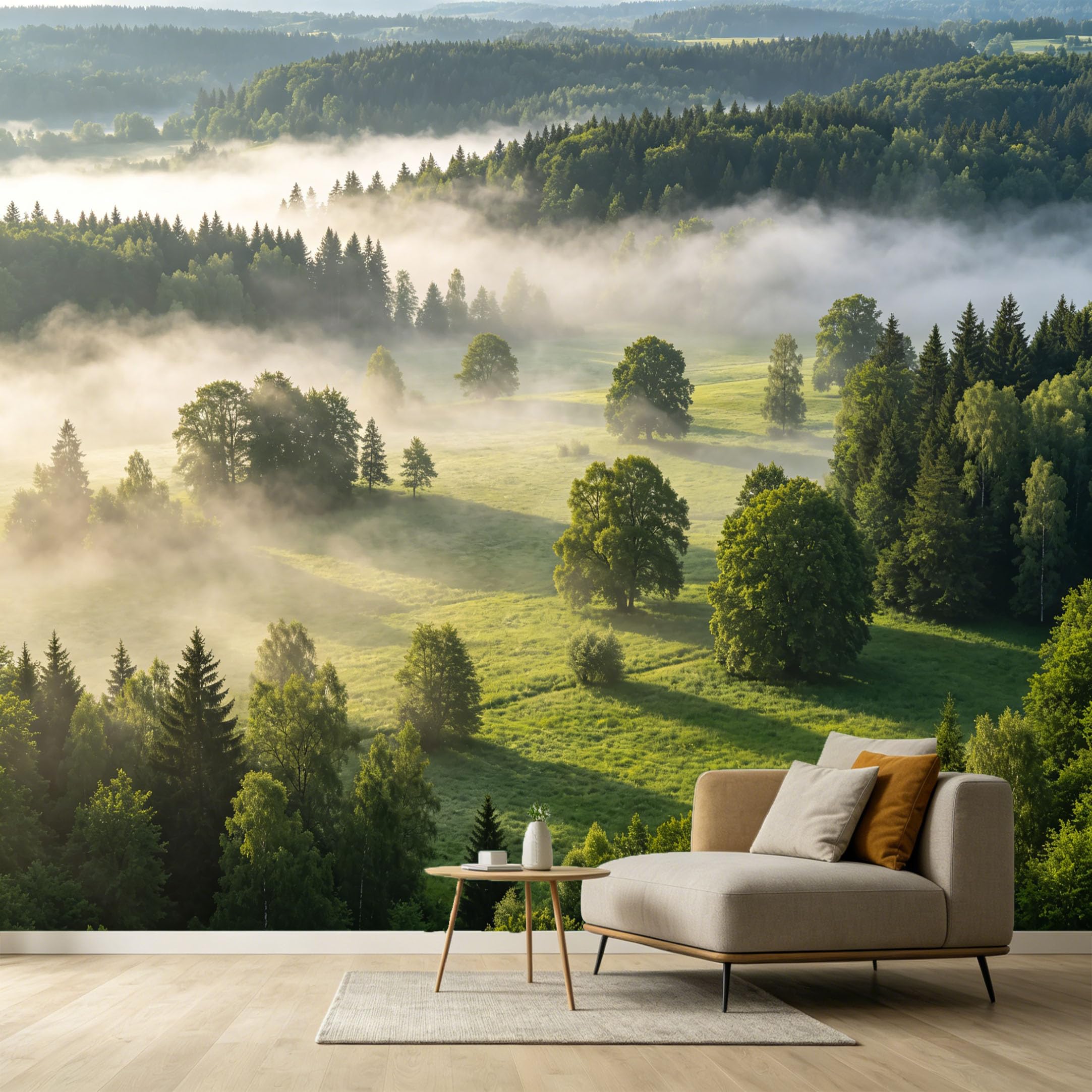 Custom Size Wall Murals Misty Forest Landscape Morning Sun Rays Pine Trees SelfAdhesive Wall Fabric Removable Large Wallpaper for Photo Living Room Interior Decor
