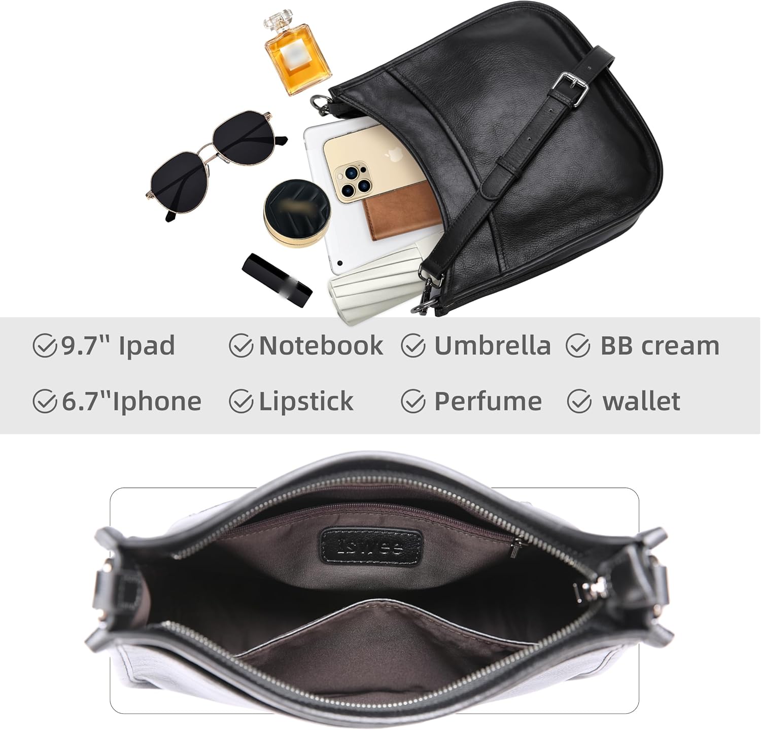 Iswee Crossbody Bags for Women Genuine Leather Purses Vintage Shoulder Handbags Travel Cross Body Bag with Boho Strap - Image 6