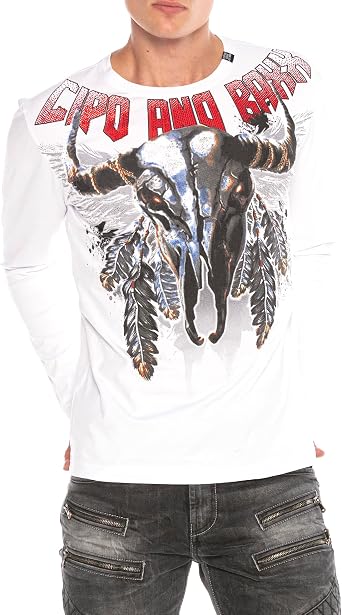 Cipo & Baxx Felpa da uomo a maniche lunghe con motivo a teschio, CL471, Blu, L