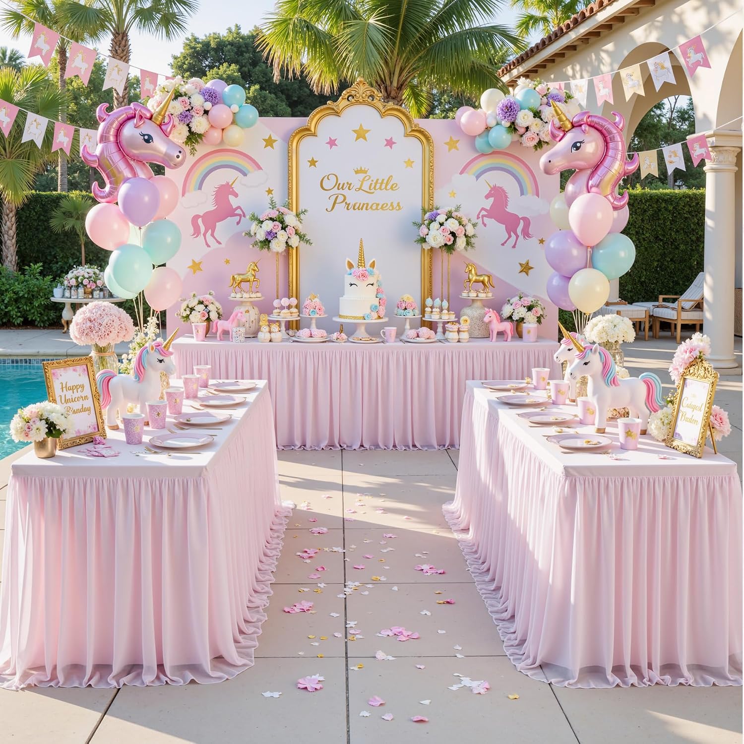 CO-AVE 2pack Pink Tulle Tablecloth for 6ft Rectangular Tables, 2-in-1 Elastic Stretch Spandex Cover with Tutu Ruffle Skirt, Wrinkle Free for Wedding, Birthday, Banquet, Buffet, Bridal Shower