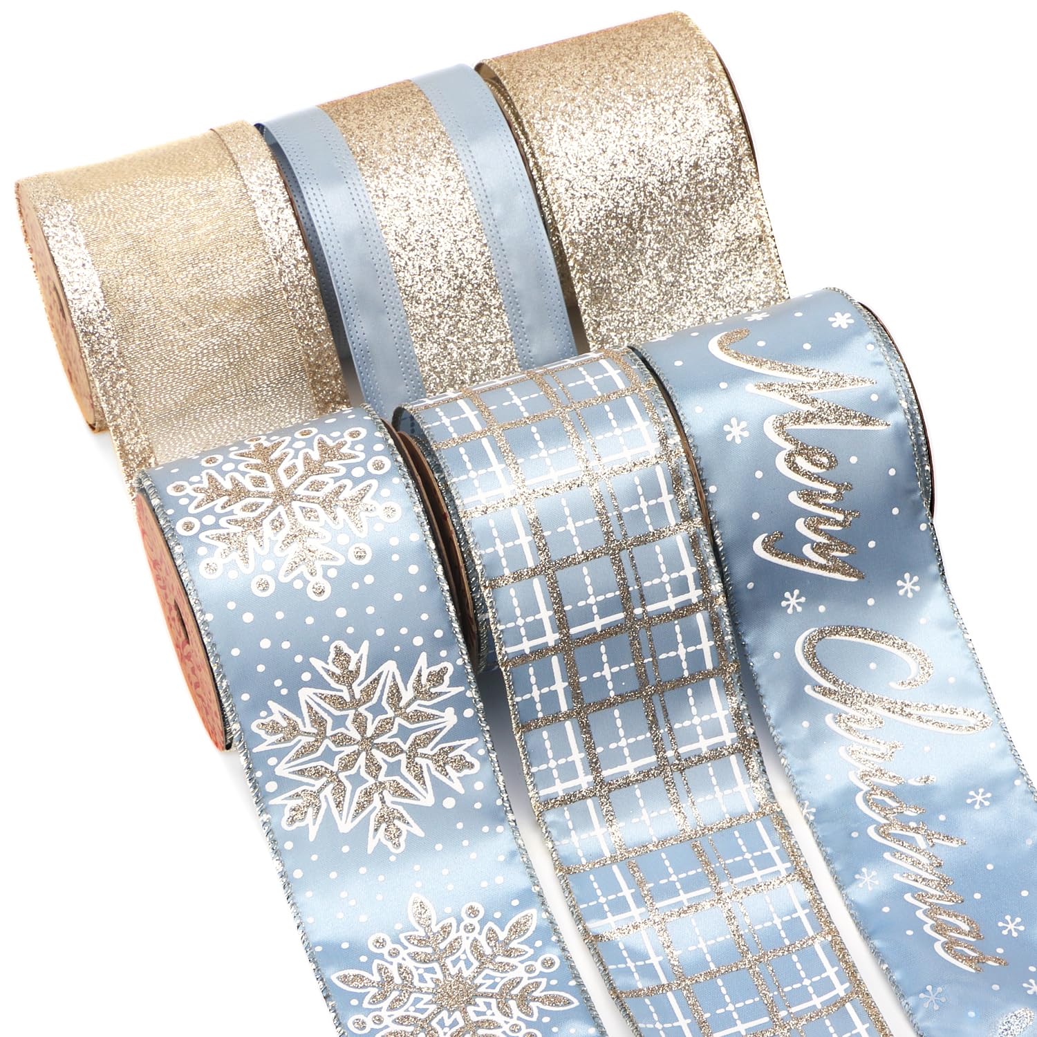 Amazon.com: Ribbli Christmas Ribbon Wired Dusty Blue with Champagne ...