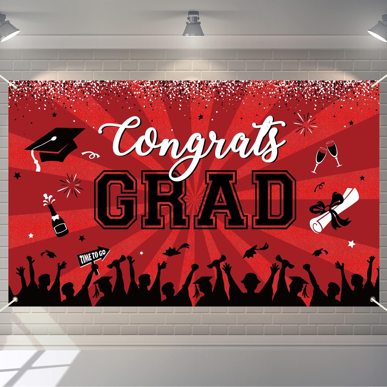 Red and Black Graduation Banner Backdrop Class of 2026 Graduation Party Decorations Supplies Congrats Grad Fabric Backdrop Background for High School College University Indoor Outdoor 71 x 43 in