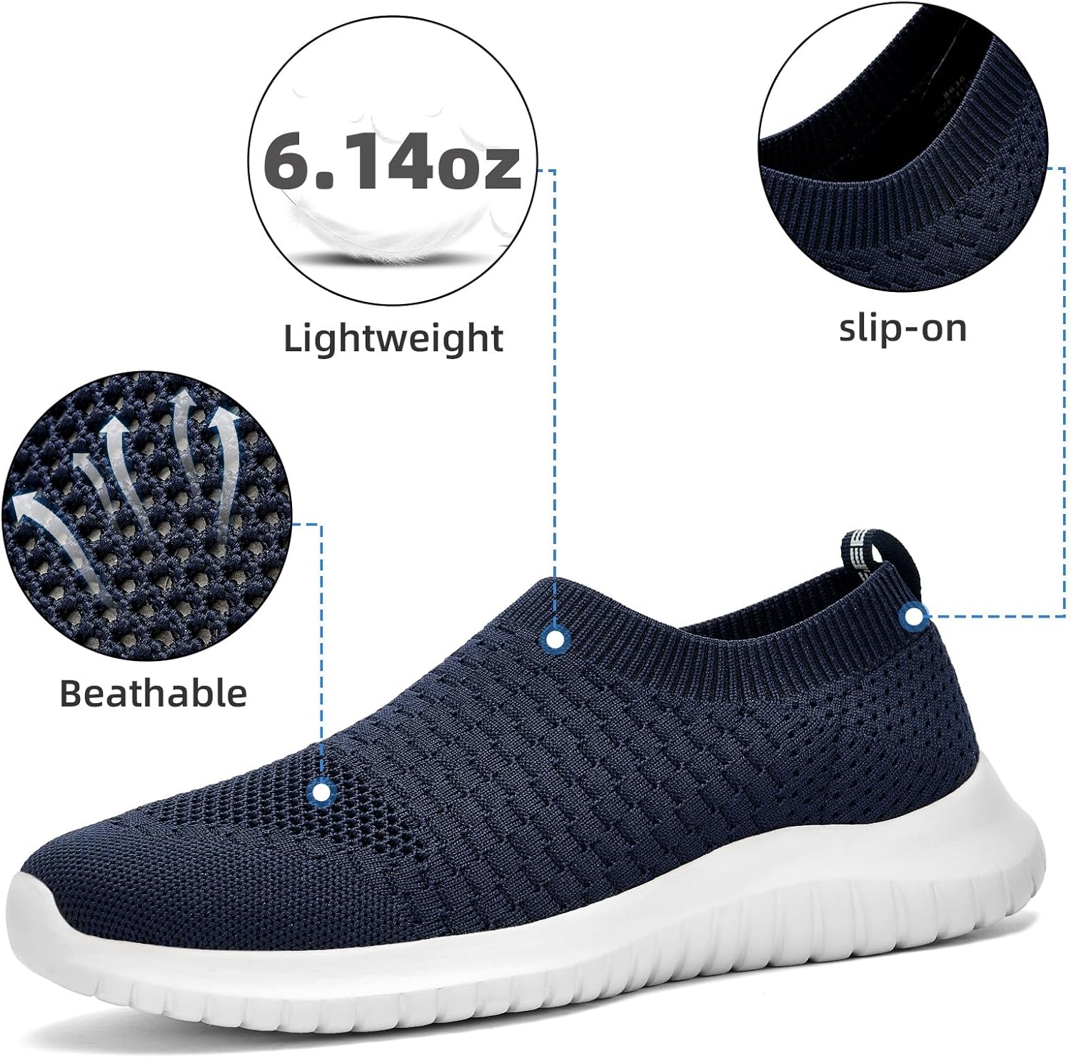 konhill Men's Athletic Walking Shoes - Lightweight Casual Knit Slip on Sneakers - Image 4