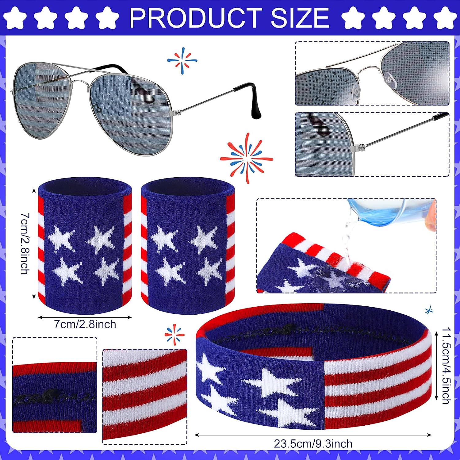 Tallew 9 Pcs 4th of July USA Beverage Beer Belt Set 250th Anniversary Patriotic American Flag Fanny Pack Beer Belt Suspenders Drink Holder Headband Wristband(Retro Style) thumbnail