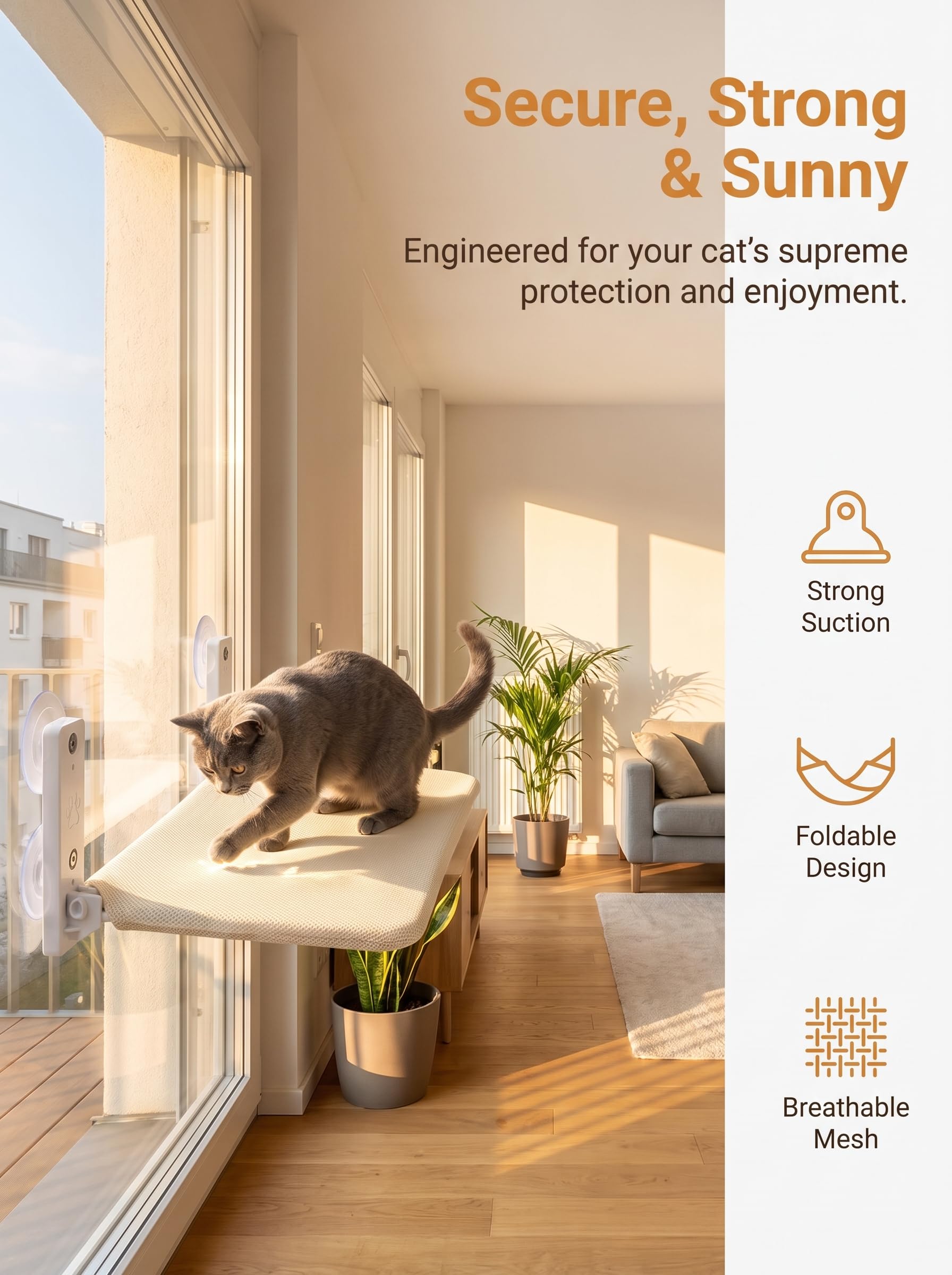 Hamac pour Chat 52 x 30 cm, Lit pour Chat, Fenêtre, Tapis Réversible, jusqu'à 18 kg