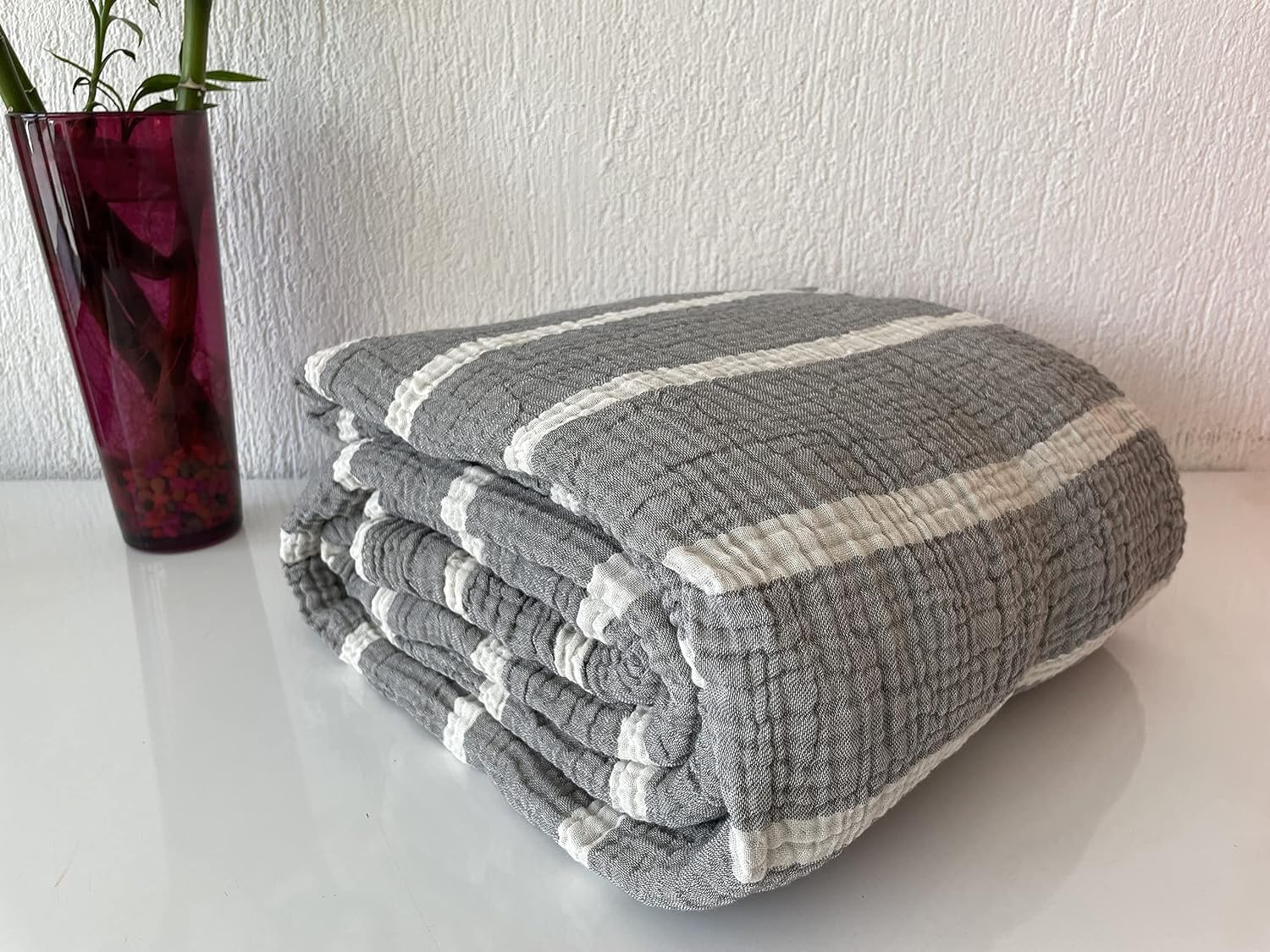 100% Cotton Muslin Throw Blanket, 4 Layers Bedspread, Soft Turkish Cotton Muslin Bed Cover, Reversible Coverlet, Anthracite Gray (King Size 95x102-230x260cm)