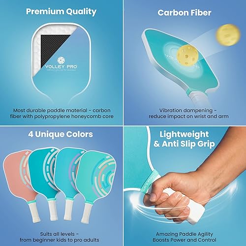 Miniatura 4 de VolleyPro - Juego de pickleball portátil con red, 4 paletas de fibra de carbono, bolsa de lona, sistema de red de pickleball de tamaño