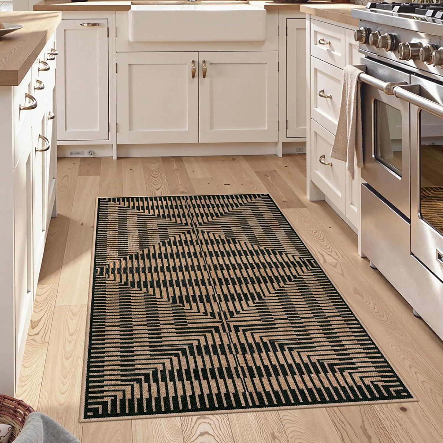 LIVEBOX Easy Jute Indoor Outdoor Rug 3x5, Washable Front Door Rug Indoor Entrance Non Slip Entryway Rugs, Black Neutral Modern Striped Carpet for Kitchen,Living Room,Mudroom - Image 6