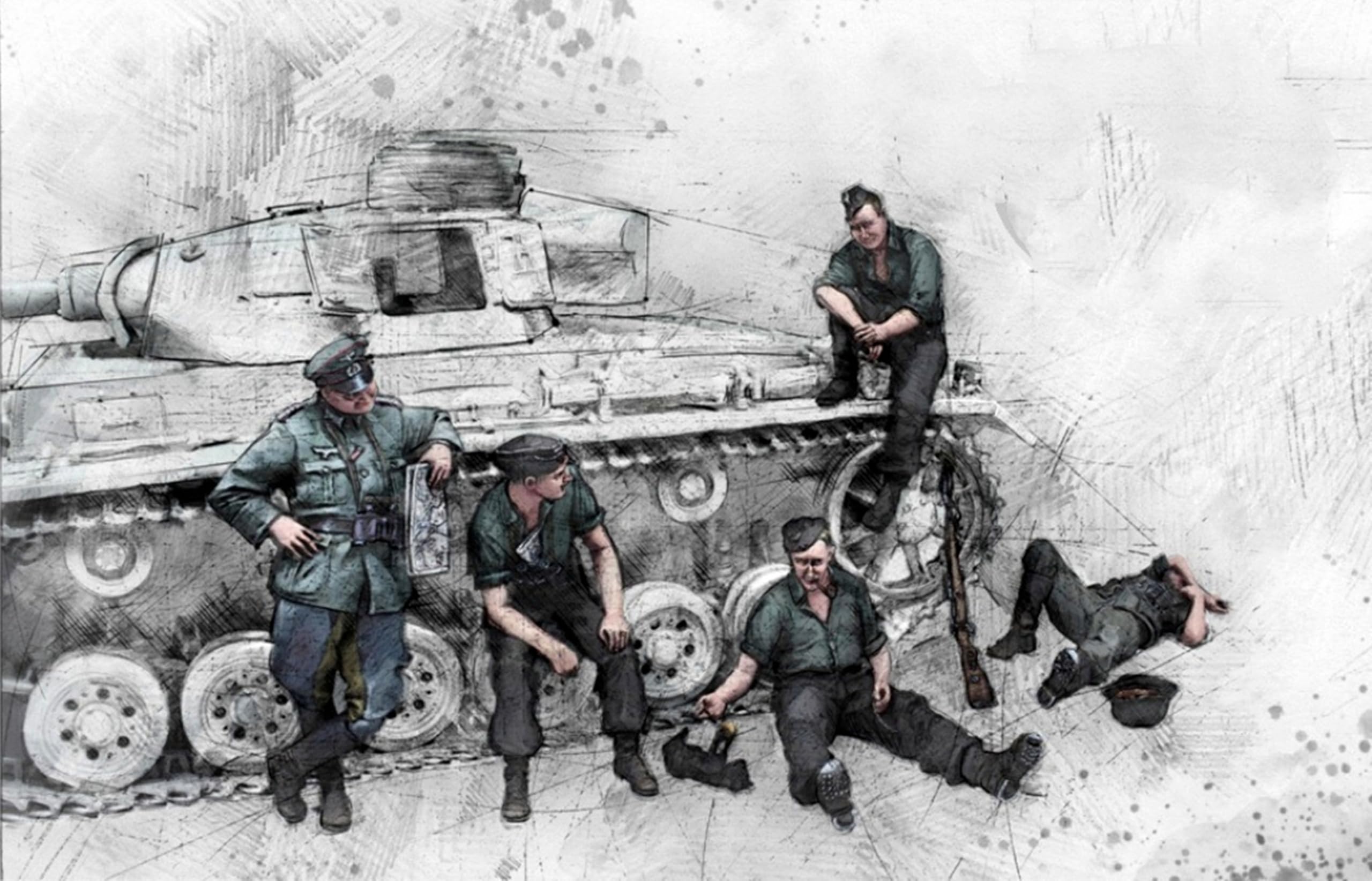 TRUEGRIS 1/35 WWII German Tank Soldier Resin Model Kit Unpainted and Unassembled (5 people, no tank) //k5w2J8