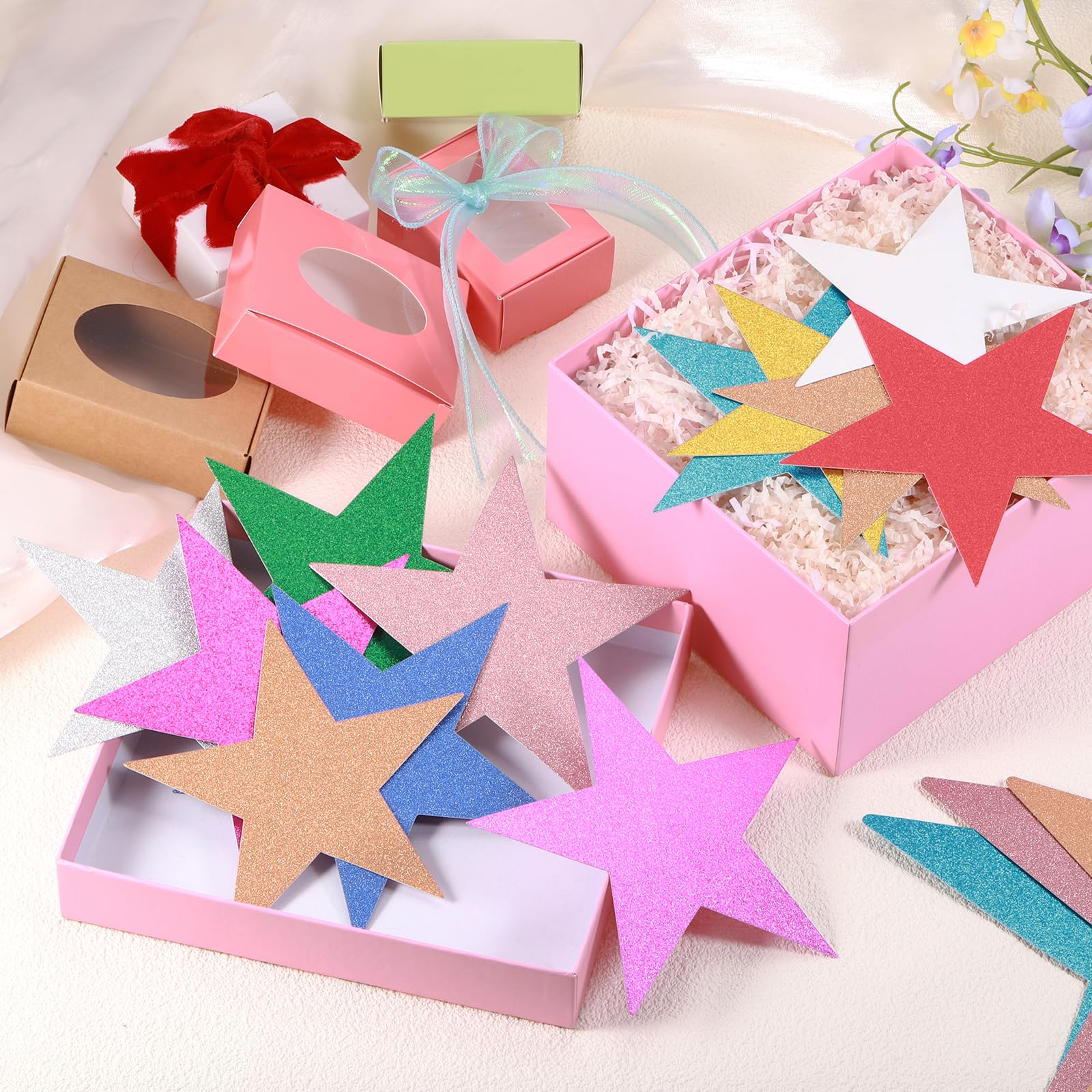 QUARKZMAN 50 Pcs Estrellas Brillantes Recortadas, Estrellas De Papel Brillante De 6 Pulgadas, Recortes De Confeti para Tablero De Anuncios Decoración De Pared para Fiestas, Dorado