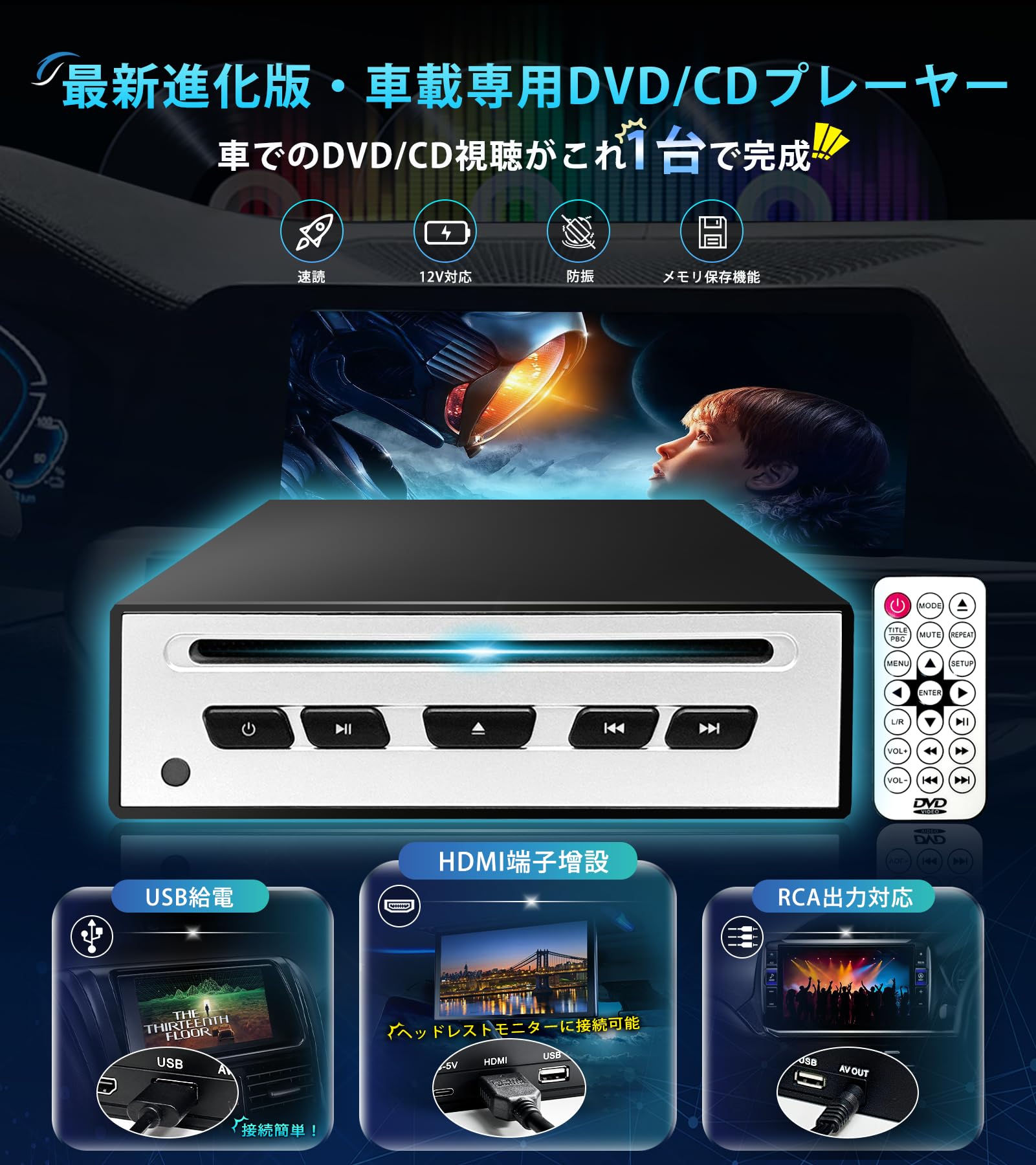 Amazon.co.jp: PORMIDO 2025年最新型 車載DVDプレーヤー CDプレーヤー