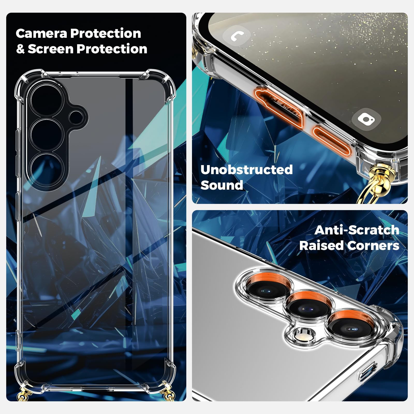 OLEPHY Trasparente Cover con Cordino per Samsung Galaxy A35 5G, Morbida Custodia con Regolabile Collana, [Antiurto] [Rimovibile] Case con Laccio Tracolla, Oro Rosa