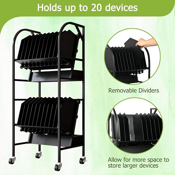 AIWFL 20 Device Laptop Charging Cart 2 Tier Charging Cart Station Rack