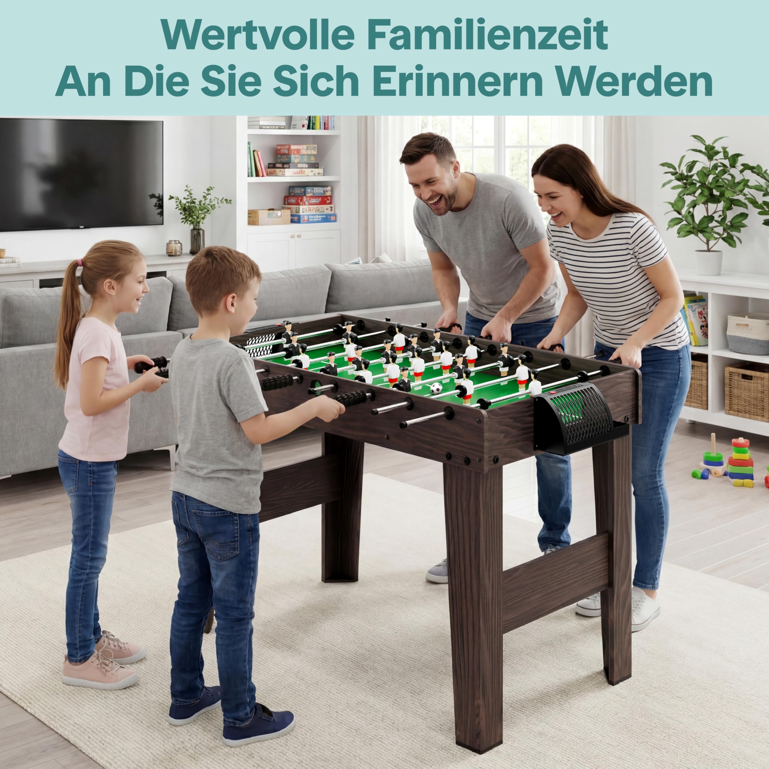 SereneLife Tischkicker Klappbar 110 cm – Kickertisch für Kinder & Erwachsene Stabiler MDF Tischfußball mit Stahlstangen & 4 Bällen
