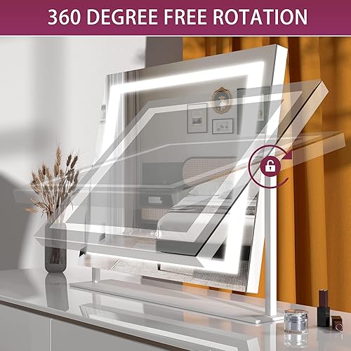 Miniatura 5 de Hasipu Espejo de tocador con luces, espejo LED de maquillaje de 10.6 x 13.8 pulgadas con aumento de 10X, Smart Touch 3 colores regulables, ajuste de