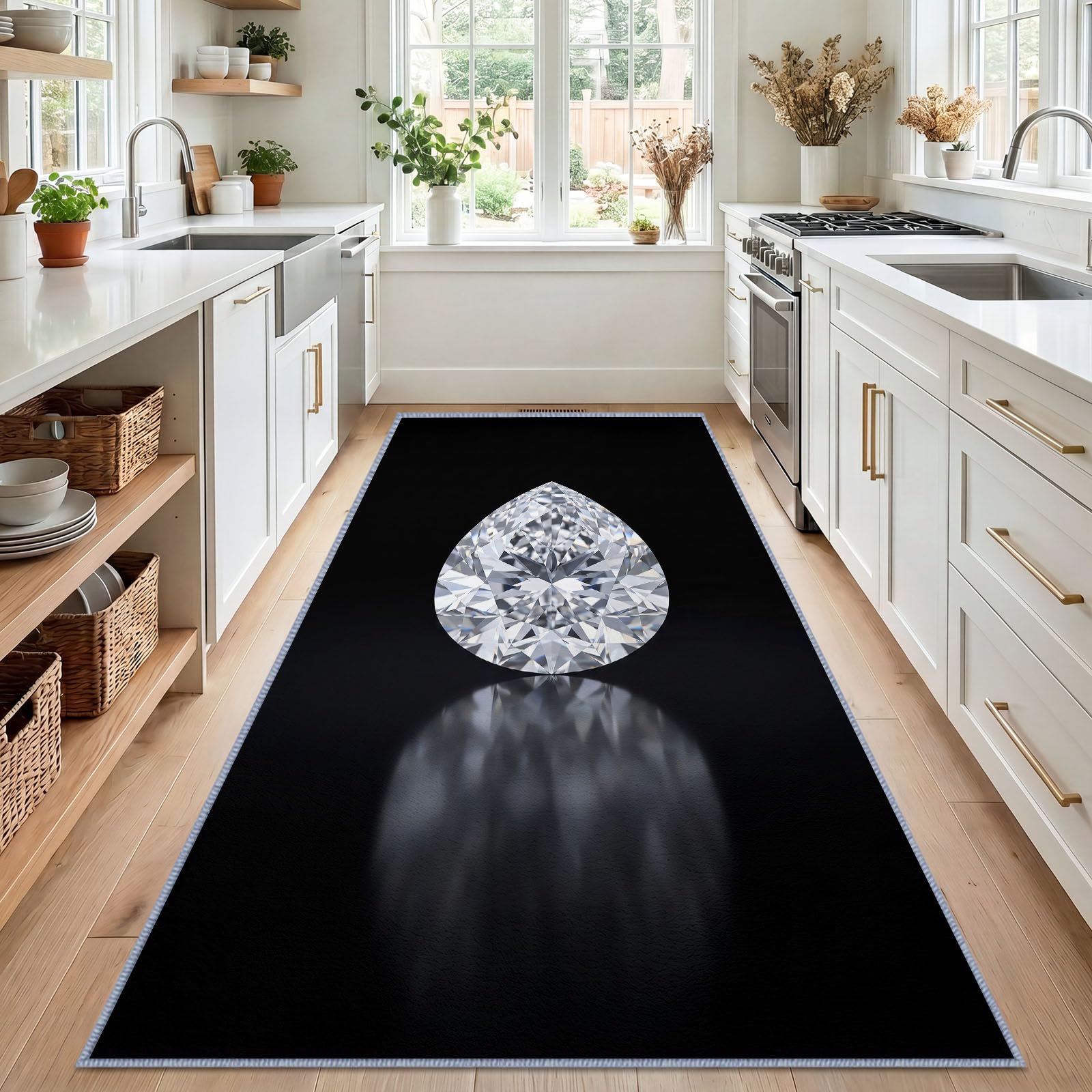 Diamond Gote Eau - Alfombra de pasillo antideslizante, 60 x 300 cm