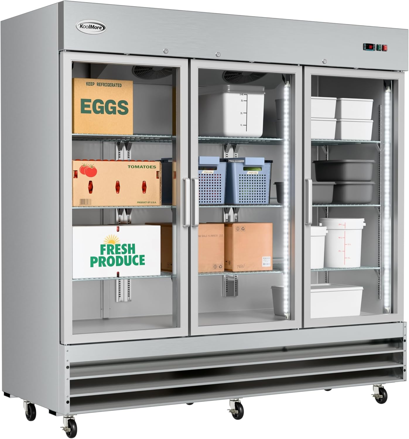 KoolMore RIR-3D-GD Commercial Refrigerator, Triple Door, Stainless Steel,66.5 cubic feet