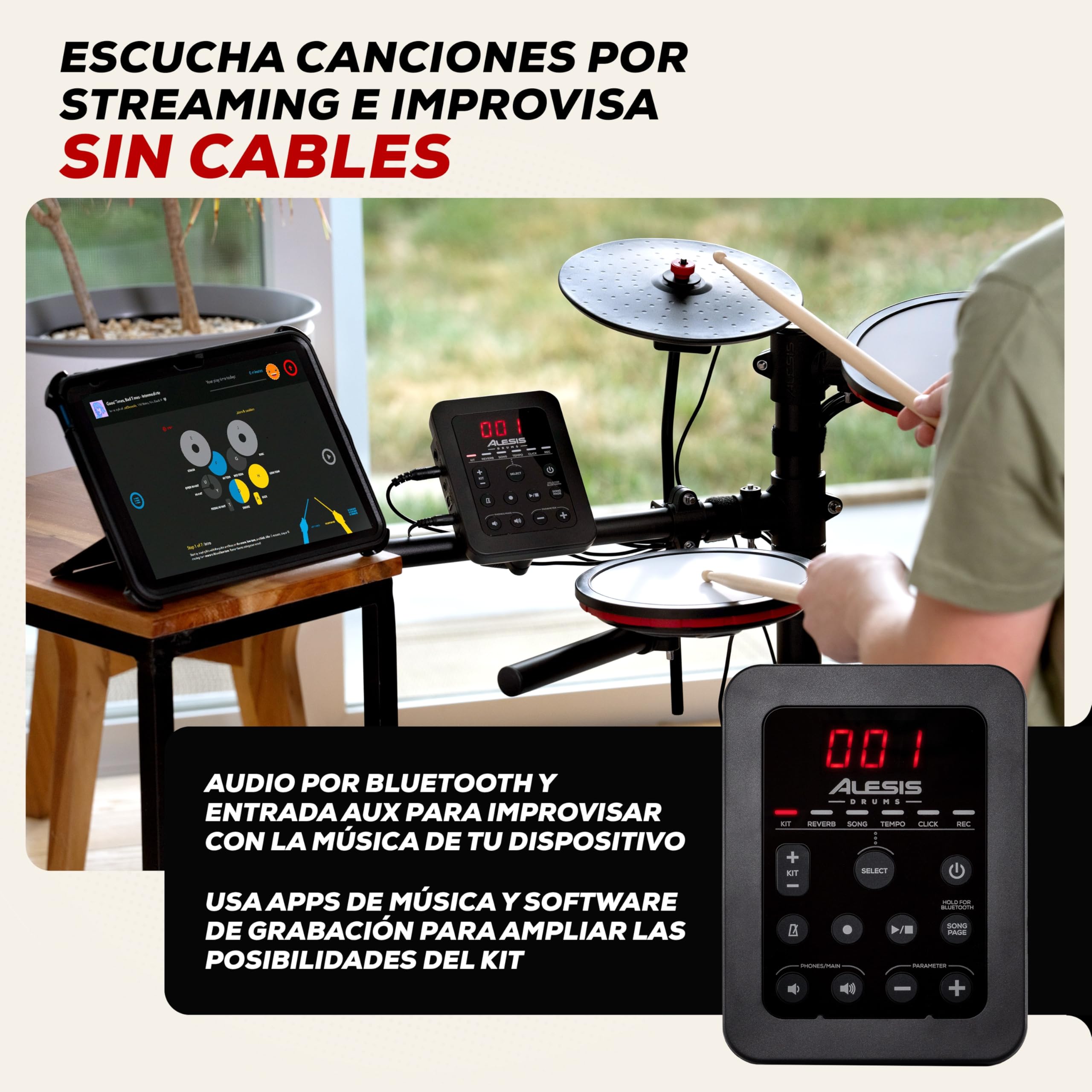 Alesis Turbo Max Batería Electrónica | Compacta, Plegable, Pads de Malla Silenciosos, Toms de 8", Platillos de 8", Bluetooth, Banqueta, Auriculares, Baquetas