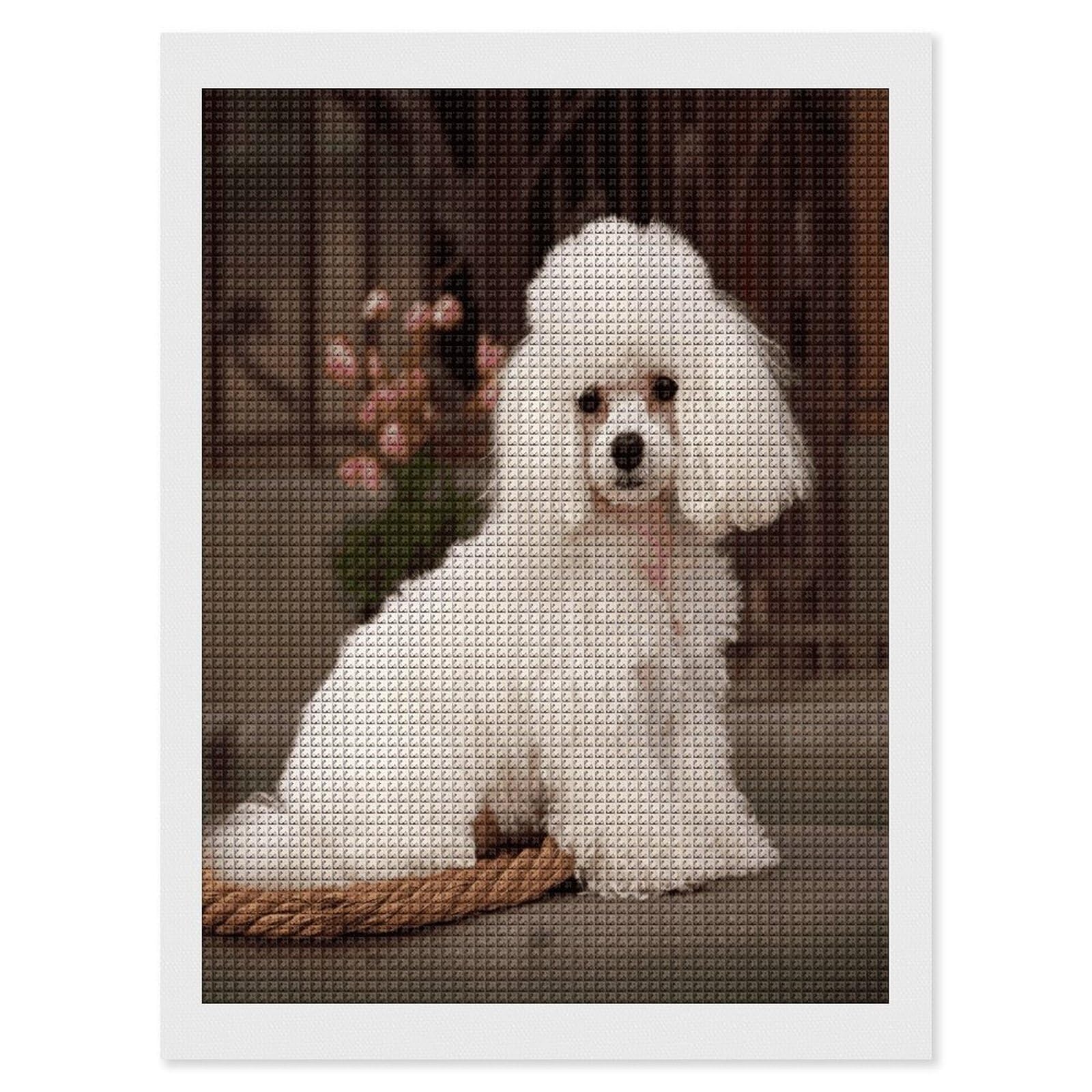 FodPand French Poodle Diamond Painting Kit for Beginner Fun 5D DIY Crafts for Adults Diamond Art Kits Square Diamond Art Canvas Painting Gem Art Crafts for Home Wall Decor 12"x16"