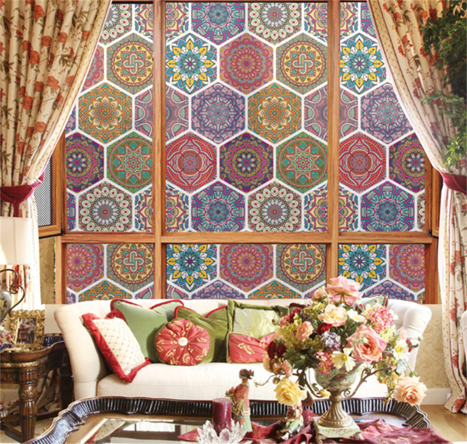 Fensterfolie blickdicht selbsthaftend,3D Fensterfolie sichtschutz glasfolie, Retro-Raute,Einfache entfernung wiederverwendbar,Statisch haftend anti-UV für badzimmer matt(75cmx200cm)