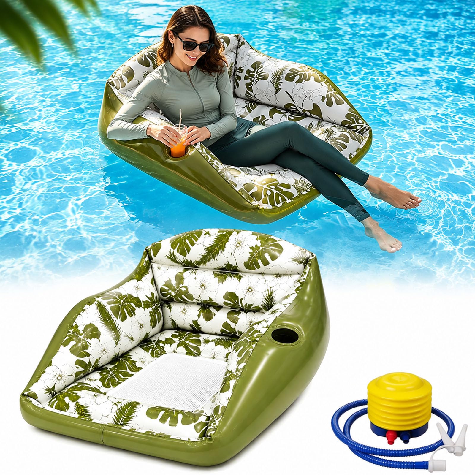 Flotteurs de piscine gonflables avec porte-gobelet, salons d'eau robustes, flottants gonflables pour adultes, parfaits pour s'amuser en été à une fête, au lac et à la plage